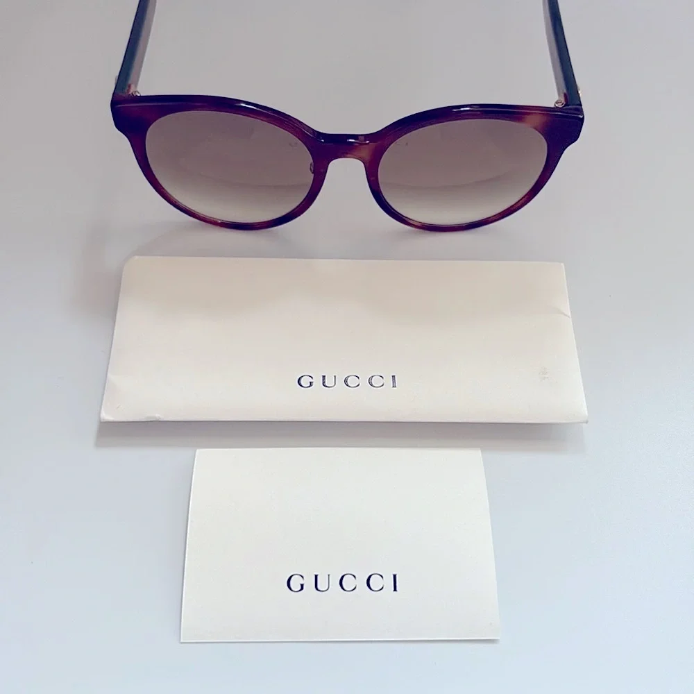 NEW [Gucci] Authenticated Luxury Round Sunglasses in Tortoiseshell/Green Acetate - Picture 5 of 15